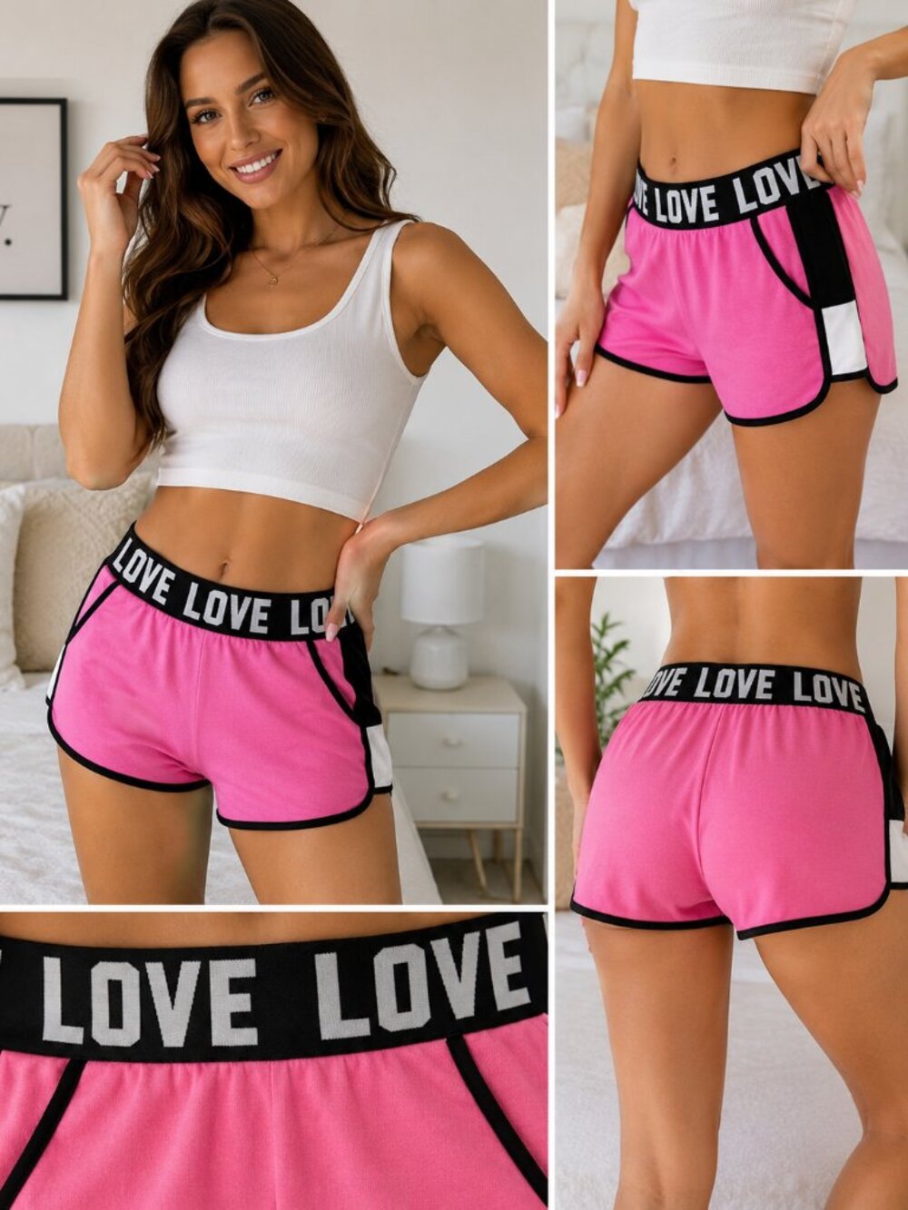 Derek Heart Pink Lounge Shorts Love Waistband Soft Cotton Blend Sleepwear M
